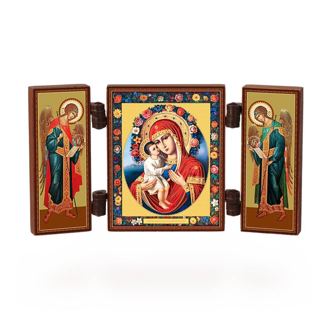 NKlaus - Mother of God Zhirovitskaya - Christian Icon Triptych - Zhirovitskaya Bogorodicy - travelling altar wood 36164