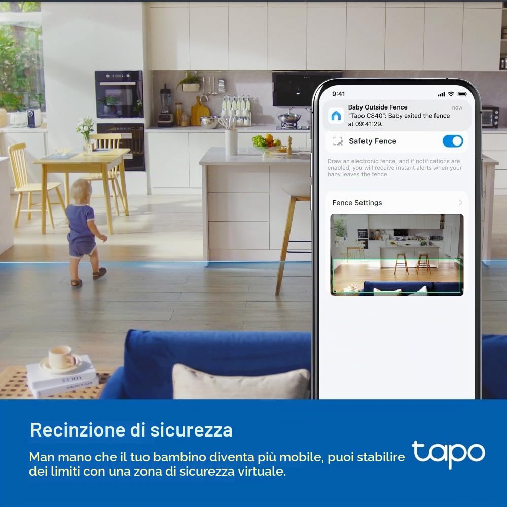 Tapo C840 2K 4MP Dual-Lens Baby Monitor, 360 ° Baby Tracking​ Telecamera di sicurezza, HD Night Vision, AI Detection Indoor Telecamere Sicurezza Casa, Analisi del sonno, Alexa, Google Home, Memoria