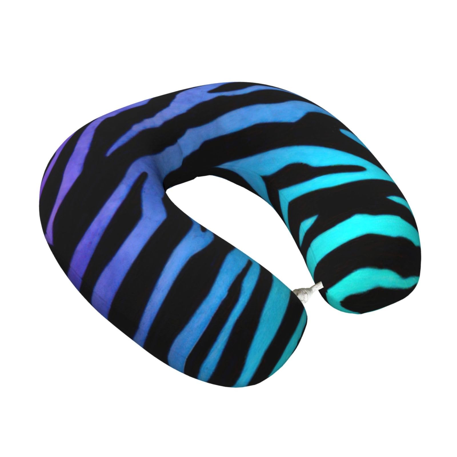 Yyoretp Purple Blue Green Camouflage Zebra Stripes Print Travel Pillow Pure Memory Foam Neck Pillows Portable Headrest for Airplane