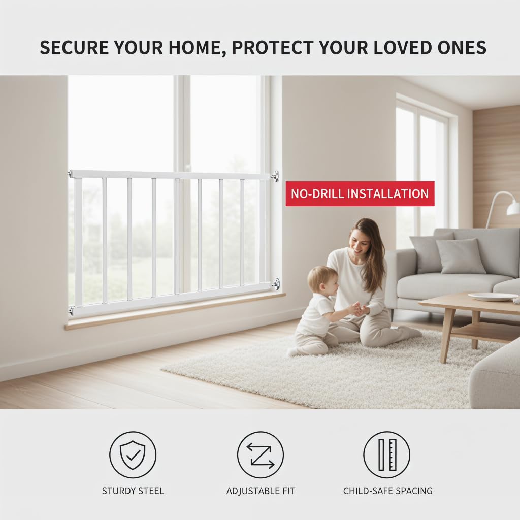 Barras de seguridad para ventanas, barandilla francesa para balcón para bebé, barandilla de ventana interior, barandilla de protección de ventana para niños, barras de seguridad para el hogar (blanco