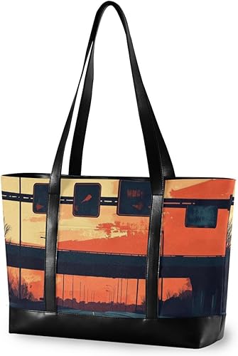 Highway Street Setting Sun - Bolso para portátil de 14 pulgadas con cremallera, bolsas de trabajo para mujer, para viajes, gimnasio, vacaciones con