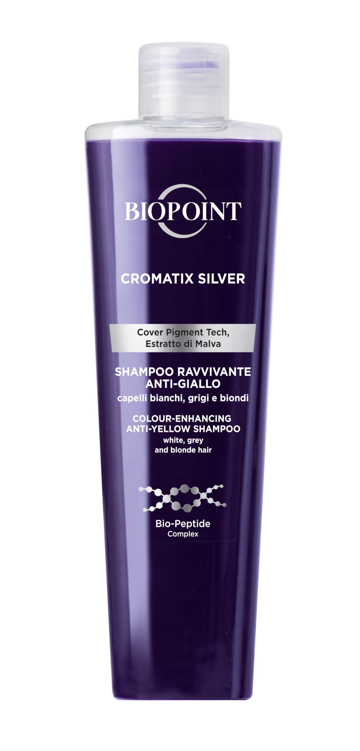 BIOPOINT Cromatix Silver Shampoo Ravvivante Antigiallo – Deterge Dolcemente, Ravviva I Riflessi Ed Esalta La Luminosità Dei Capelli Bianchi, Grigi E Brizzolati, Viola, Floreale, 200 Millilitro