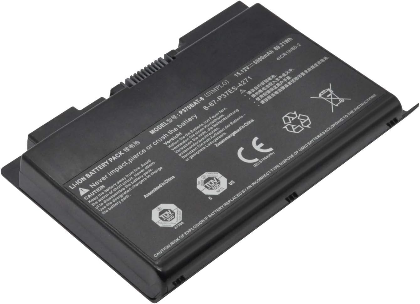 P370BAT-8 6-87-P37ES-427 6-87-P37ES-4271 Laptop Battery for Clevo P370EM P370SM P370SM3 P370EM3 P370SM-A P375SM P377SM-A P751ZM Series for Sager NP9380 NP9380-S NP9390 (15.12V 5900mAh 89.21Wh)