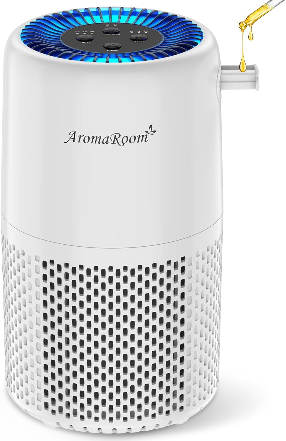 SIMILAR TO STOCK PICTURE Air Purifier for Home Bedroom, AromaRoom H13 HEPA Air Filter For Smoke Pollen Dander Hair Smell Air Cleaner, 3-in-1 Filter with Sleep Mode, Quiet Air Cleaner For Pets, Home, Baby Room (White, AP103)