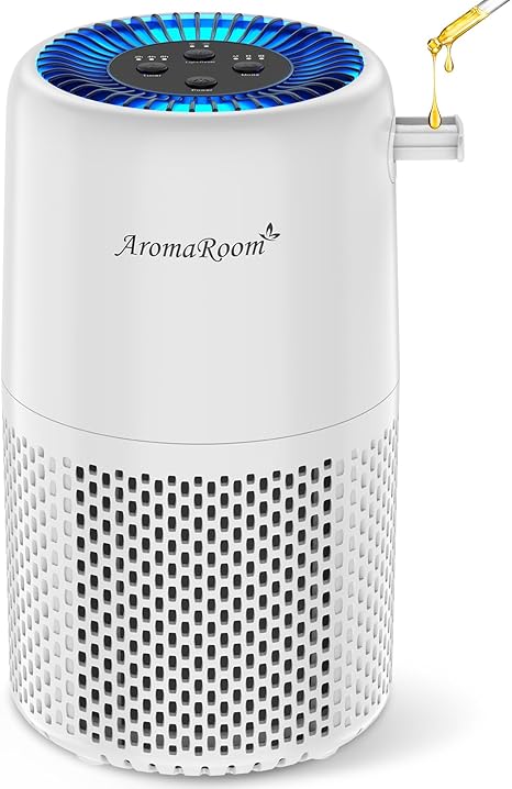 Air Purifier for Home Bedroom, AromaRoom H13 HEPA Air Filter For Smoke Pollen Dander Hair Smell Air Cleaner, 3-in-1 Filter with Sleep Mode, Quiet Air Cleaner For Pets, Home, Baby Room (White, AP103)