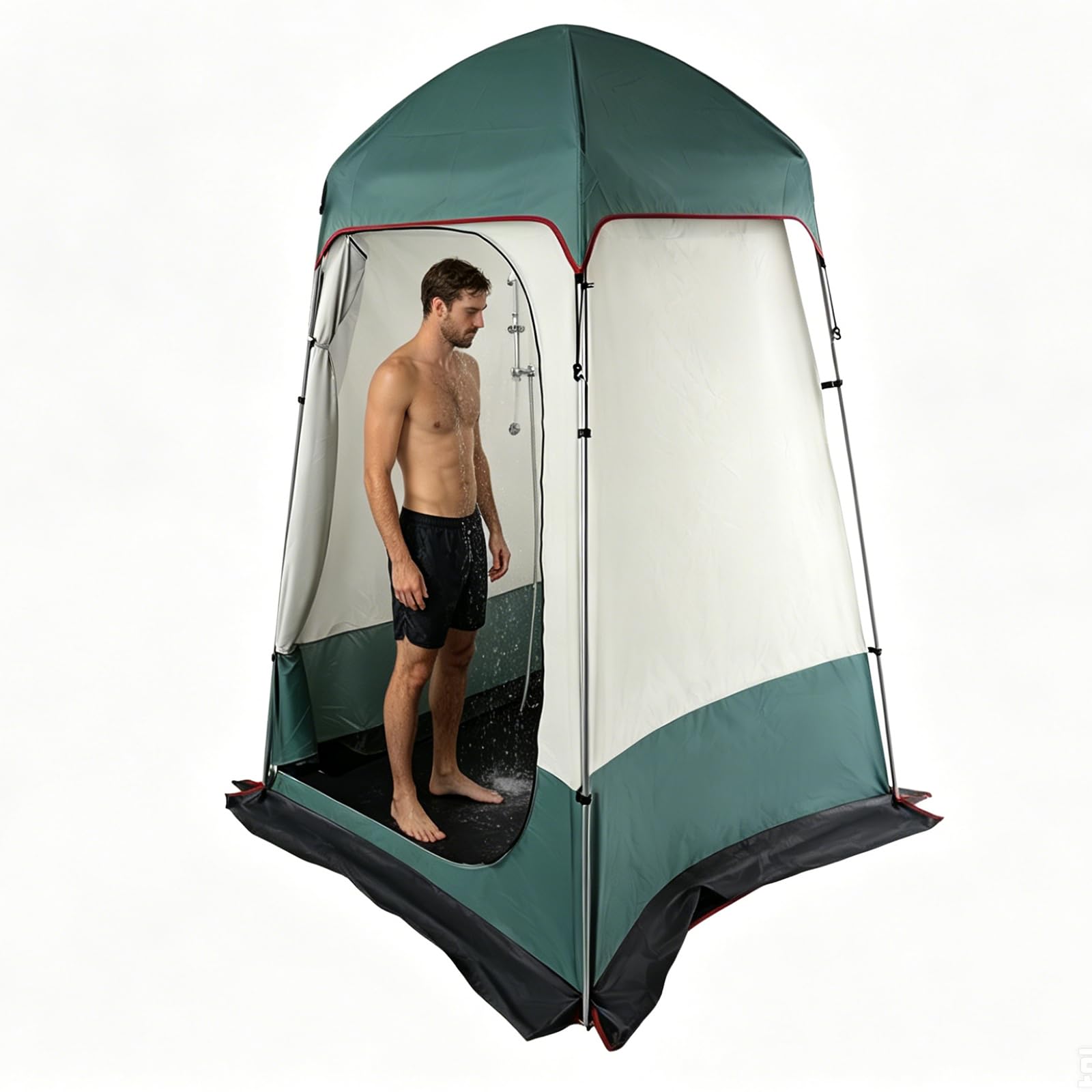 Tenda da doccia, 160 x 160 x 240 cm, tenda per spogliatoio, verde scuro, impermeabile, portatile, da campeggio, con fondo rimovibile, per escursioni, spiaggia, attività all'aperto