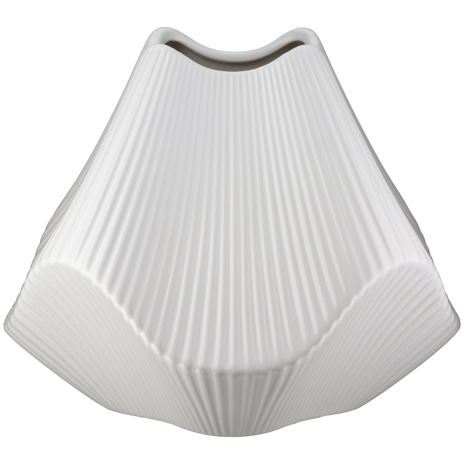 GILDE Vase à lamelles - Blanc Mat - Céramique - Hauteur 19 cm x Largeur 22 cm - Vase décoratif