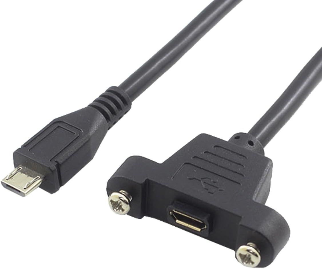 cablecc Micro USB 5Pin Male to Female Extension Panel Mount Type Cable with Screws 50cm, 50 cm - Image 3