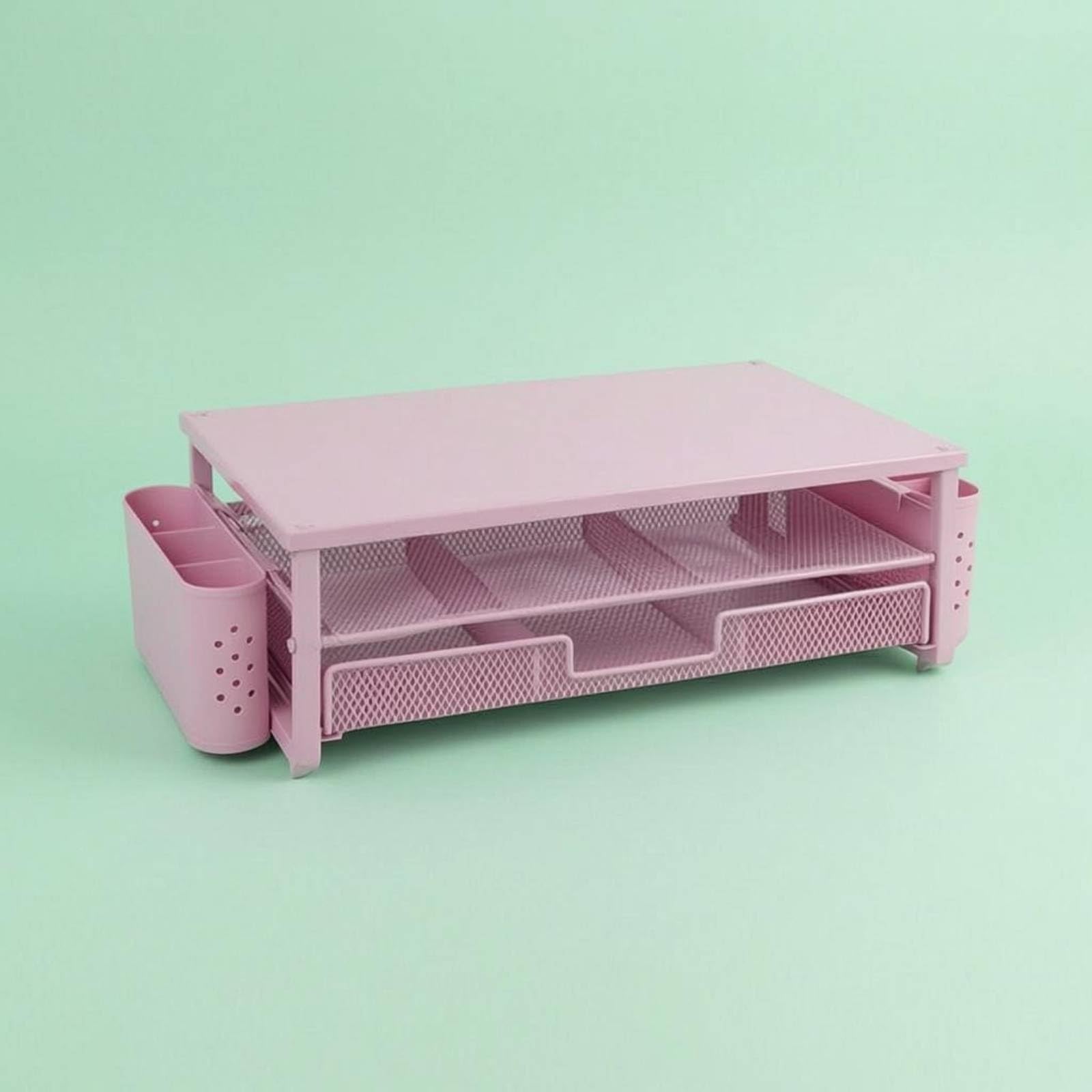 Desk Organizer Supporto Schermo Riser Mensola Scrivania Organizzatore Ufficio Struttura in Rete con Ripiano Piano E Spazio Sottostante Ordinato in Acciaio al Carbonio , Viola