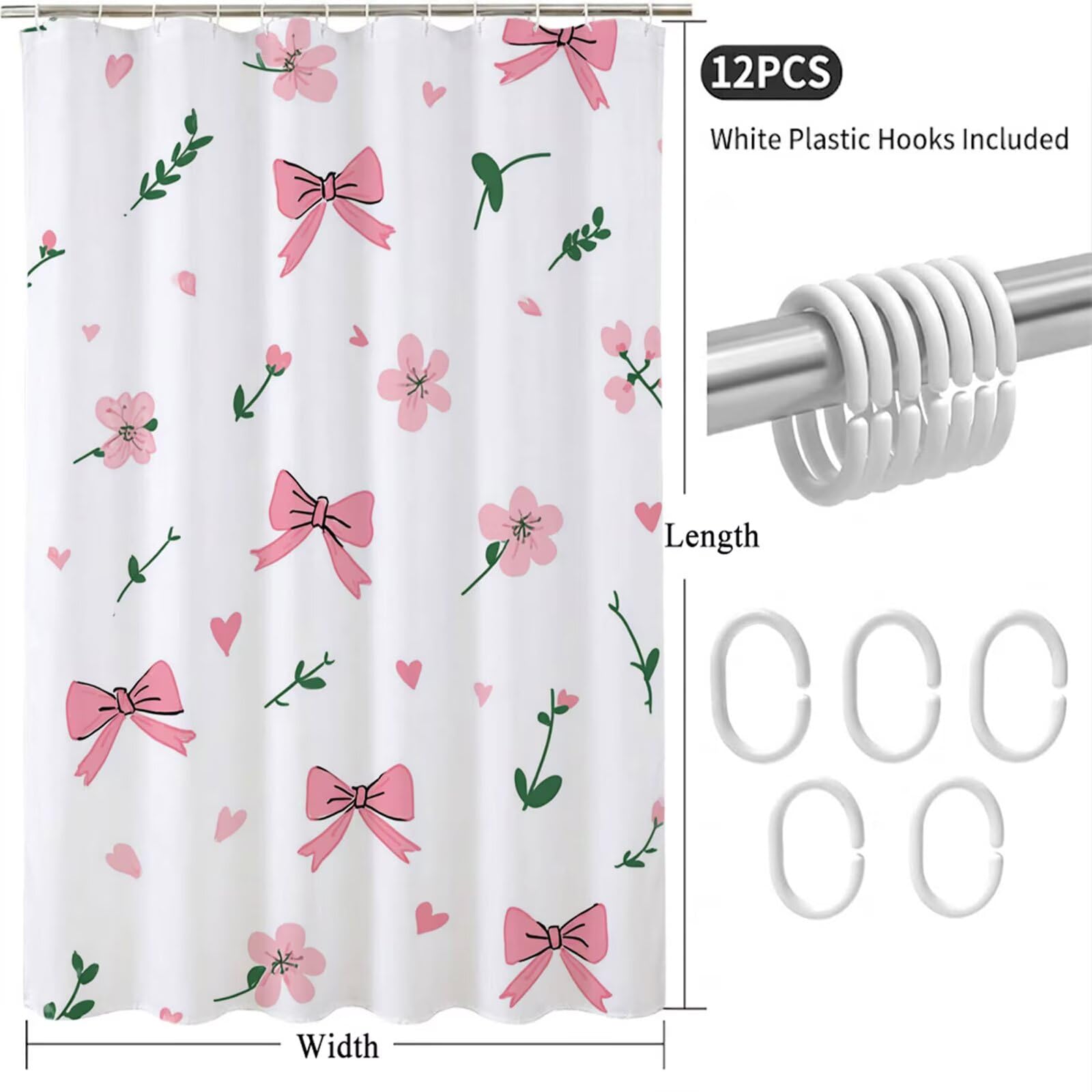Rideau de Douche 180x240 cm - Tissu Polyester Imperméable Anti-Moisissure - 12 Anneaux Inclus - Ourlet Lesté pour Stabilité - Lavable en Machine - Idéal de Baignoire et Douche - Rose & Arc Y1#518