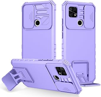Case for Redmi 10C Case, Poco C40 Case, Redmi 10 Power 220333QAG Case with Slide Camera Lens Kickstand Military-Grade Bumpers Armor Shockproof Protective Cover for Xiaomi Redmi 10C Purple