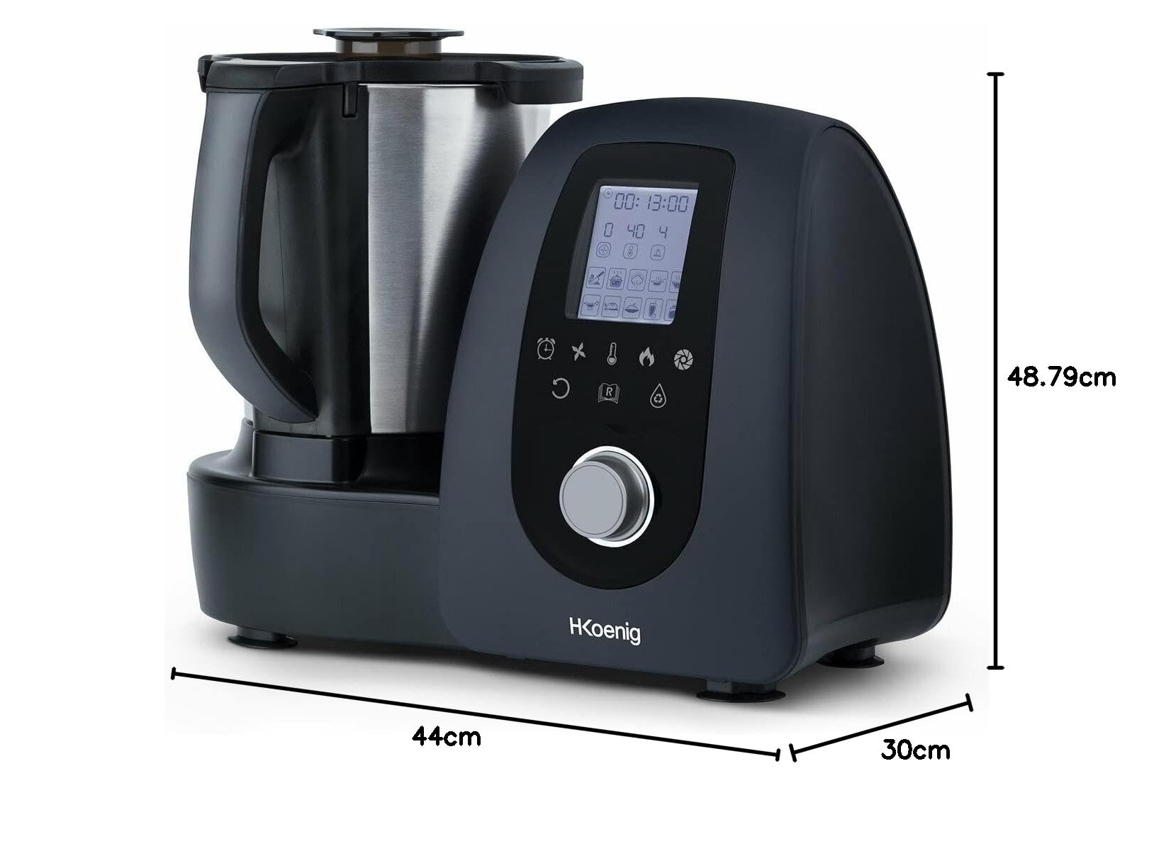 H.Koenig Robot Culinaire chauffant Multifonction 2L HK8 Intelligent Professionnel 1000W, 30+ Fonctions de cuisson, Turbo 10 Vitesses, Température de 37 à 120°C, Jusqu'à 4 préparations en même temps