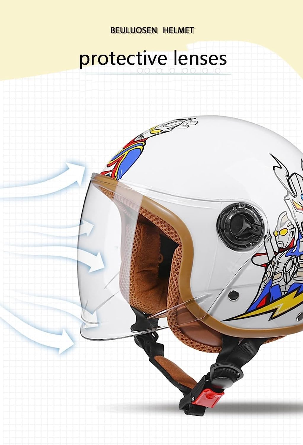Casco De Motocicleta Retro Para Niños, Medio Casco Eléctrico De Cara Abierta 3/4 Para Niños Jóvenes, Protección De Seguridad Para Patinetas Y Patinetas Para Niños Estándar DOT/ECE B,55-57cm