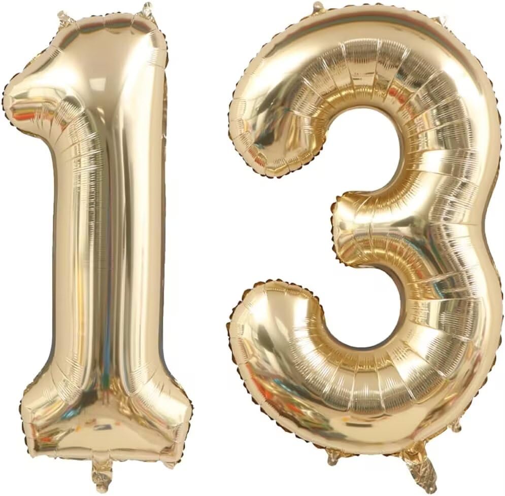 Image of 13 Balloon Numbers, 40 Inch Light Gold 31 13 Balloon, Foil Mylar Helium Large Champagne Gold Birthday Numbers for 13th 31st Anniversary Party Decorations Supplies