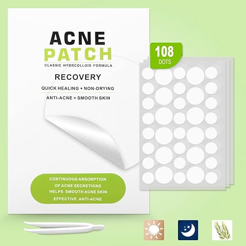 Parches de espinillas para la cara 108 unidades (3 efectos, aceite de árbol de té y uso nocturno ultrafino para el díagrueso) Parches de acné