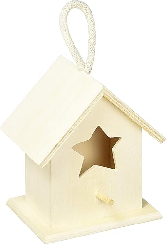 Darice Casa de pájaros natural sin terminar – Madera clara, agujero de estrella – para proyectos de vacaciones y decoración del hogar – Decora con