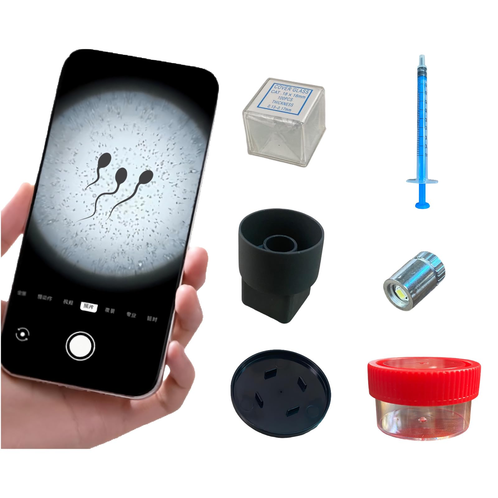 Screen Magnifier for Sperm Analysis at Home Kit with LED Light, Glass Slides, Collection Containers, Professional Mobile Phone Magnifier Set