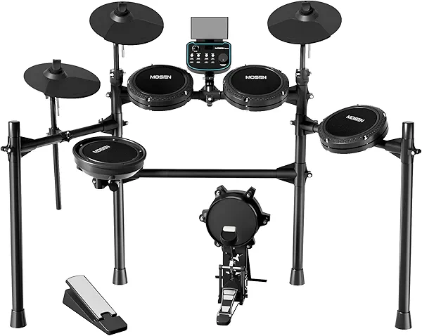 MOSEN MED-X5 Electric Drum Set Mesh Drum Pads, Phone Holder, Sticks, Adjustable cymbals, Kick drum, Headphones, USB MIDI, 260+ Sounds and 30 Drum Kits for Beginner