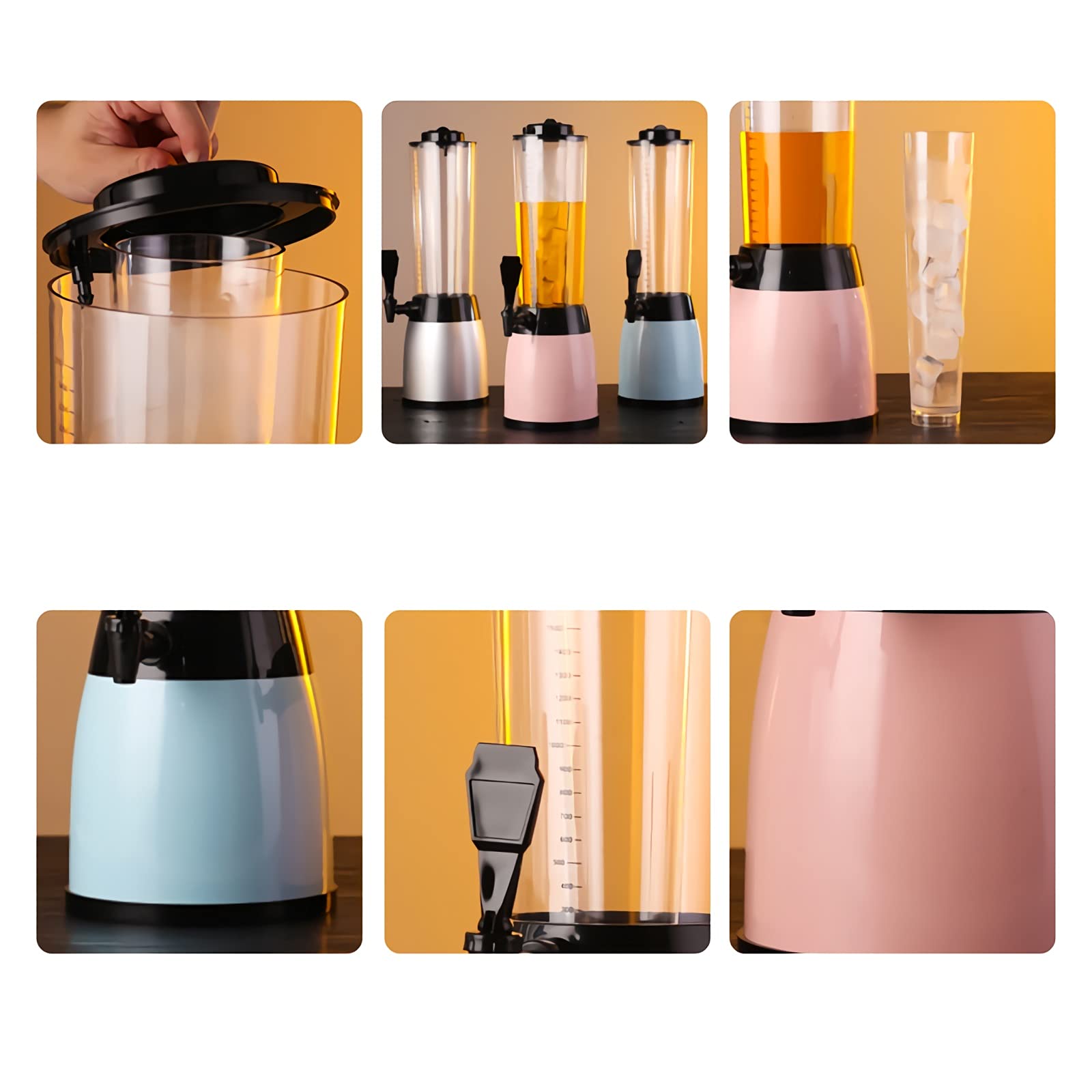 Dispensador de Torre de Cerveza Refrigerador de torre de cerveza rosa con grifo, dispensador de torre de cerveza con tubo de hielo, desmontable y fácil de limpiar, for barra de inicio, 2.5L Torre Cerv