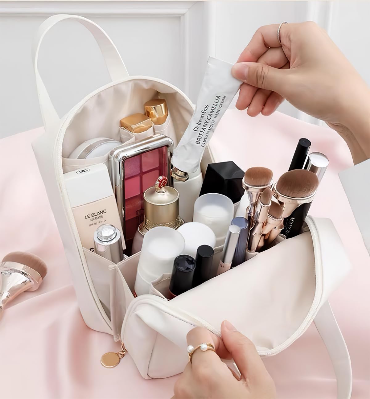 Kosmetyczka klasy premium, duża pojemność, przenośny podróżny organizer kosmetyczny, kosmetyczka dla kobiet podróżujących (rozmiar uniwersalny, A)