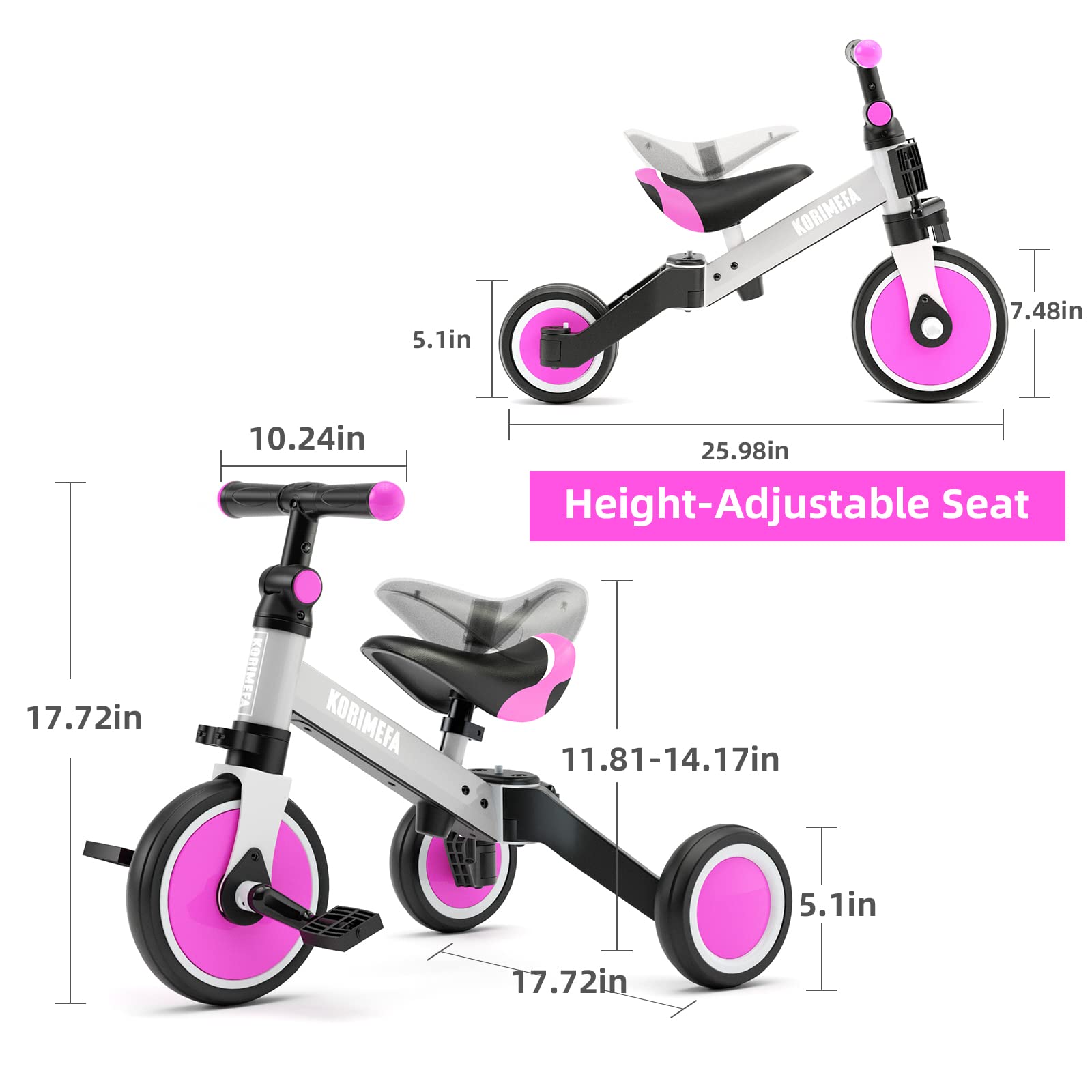 KORIMEFA 4 in 1 Kids' Tricycle for 10 Month to 3 Years Old,3 Wheels