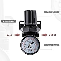 Vista 7 de SNS Regulador de Presión de Compresor de Aire con Soporte y Manómetro Rosca Hembra 1/4 NPT 0-150 PSI Ajustable AR2000-N02
