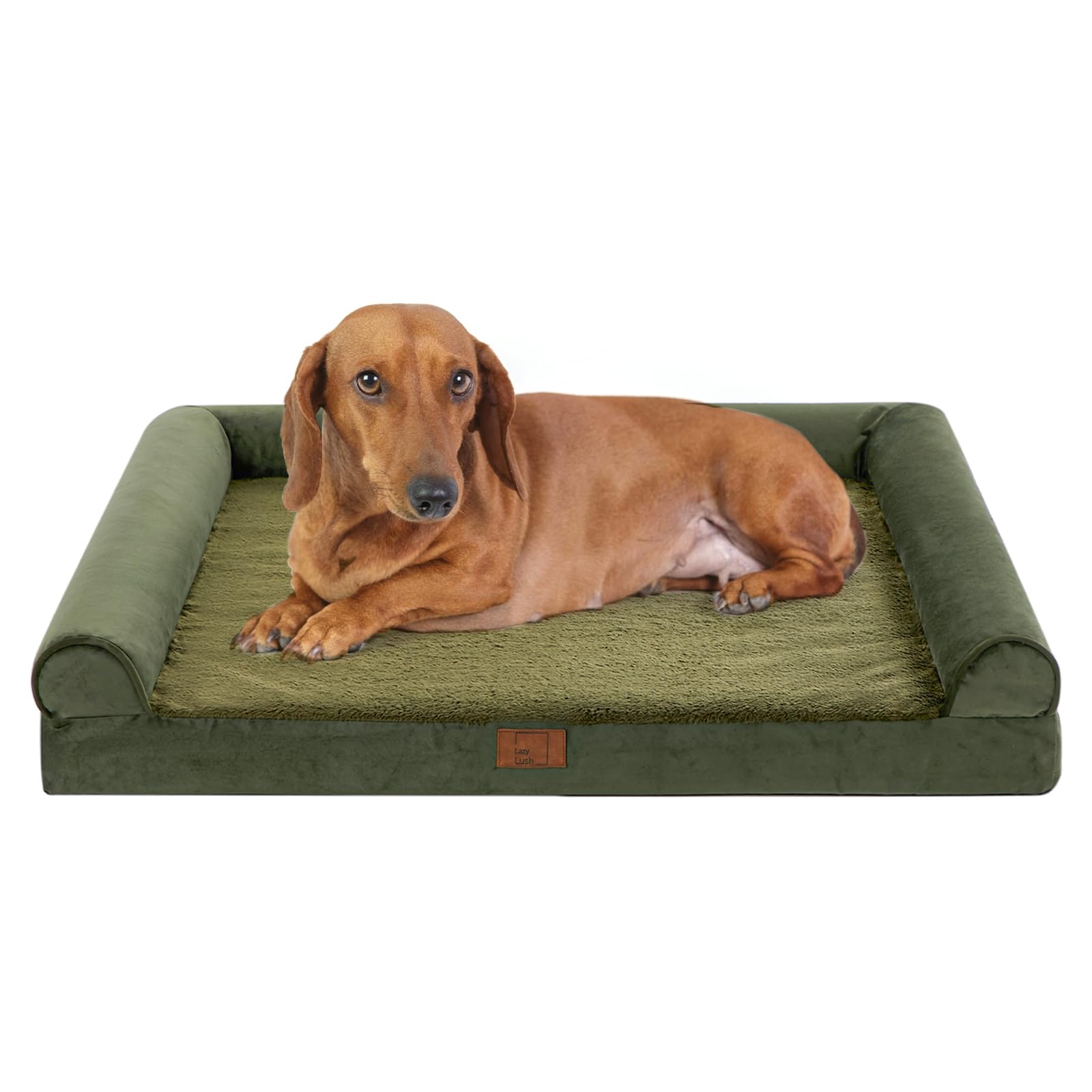 Lazy Lush Orthopedic Dog Bed for Large Dogs, Waterproof Dog Sofa Bolster Bed Plush Comfy Pet Couch Bed with Egg Crate Foam and Removable Cover, Washable Dog Bed (Medium(30"x20"x6"), Dark Green)