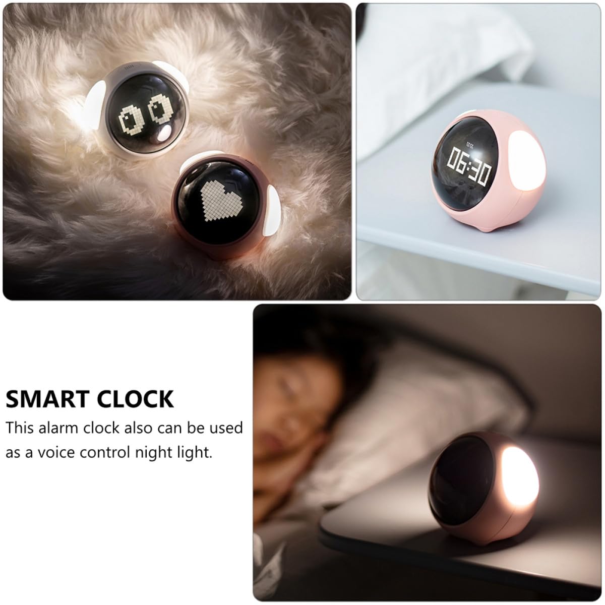 Garneck Réveil LED Numérique Garçon et Filles Affichage Température, Réveil Lumineux Rose à Répétition, Horloge Intelligente Tactile Chambre Garçon Fille, Veilleuse Intégrée
