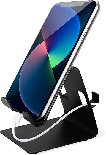 GIZGA essentials Portable Mobile Tabletop Holder, Precise Cutout to Enable Charging During Use, Sturdy Metal, Mobile Charging Support, for All…