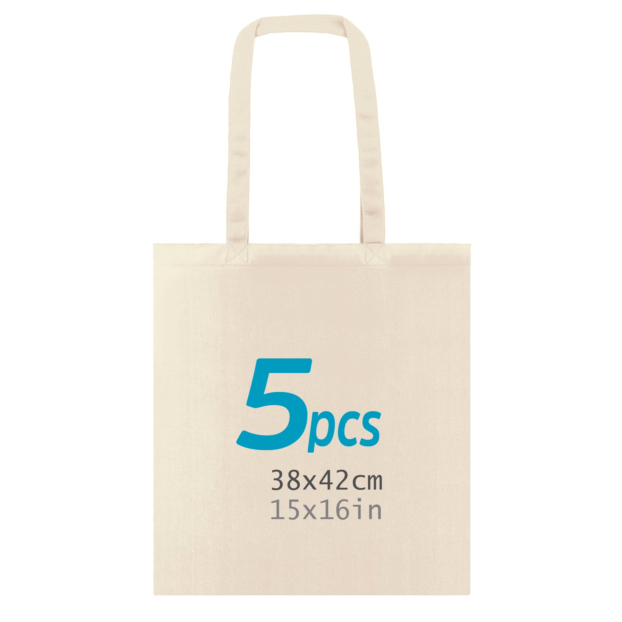 Tote Bag, Lot de sacs couleurs 100% coton, à longues anses, lavables et réutilisables. Sac en jute. Cabas en Tissu à Poignées Solides pour les Courses, longues poignées. Sac Shopper Sacs en coton