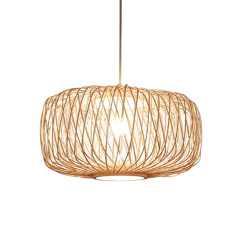 YNAHZAOK Pastoral Bamboo Lighting Fixture for Dining Room Living Room Personalized Creative Restaurant Pendant Lamp Chinese Bamboo Woven Pendant Light for Hallway Study Entryway Adjustable Height