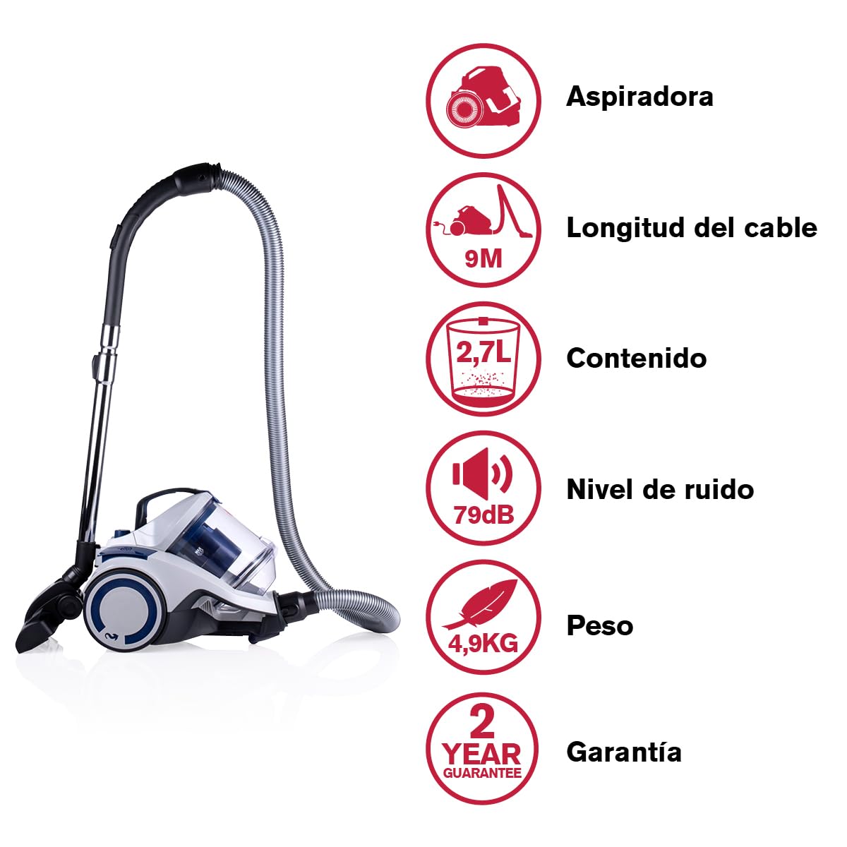 Dirt Devil Aspirador sin Bolsa DD2504 - Vacuum Cleaner 700W con Filtro HEPA 12 - Aspiradora Ciclónico con Cepillo Combinado, Boquilla para Rincones y Boquilla para Parquet