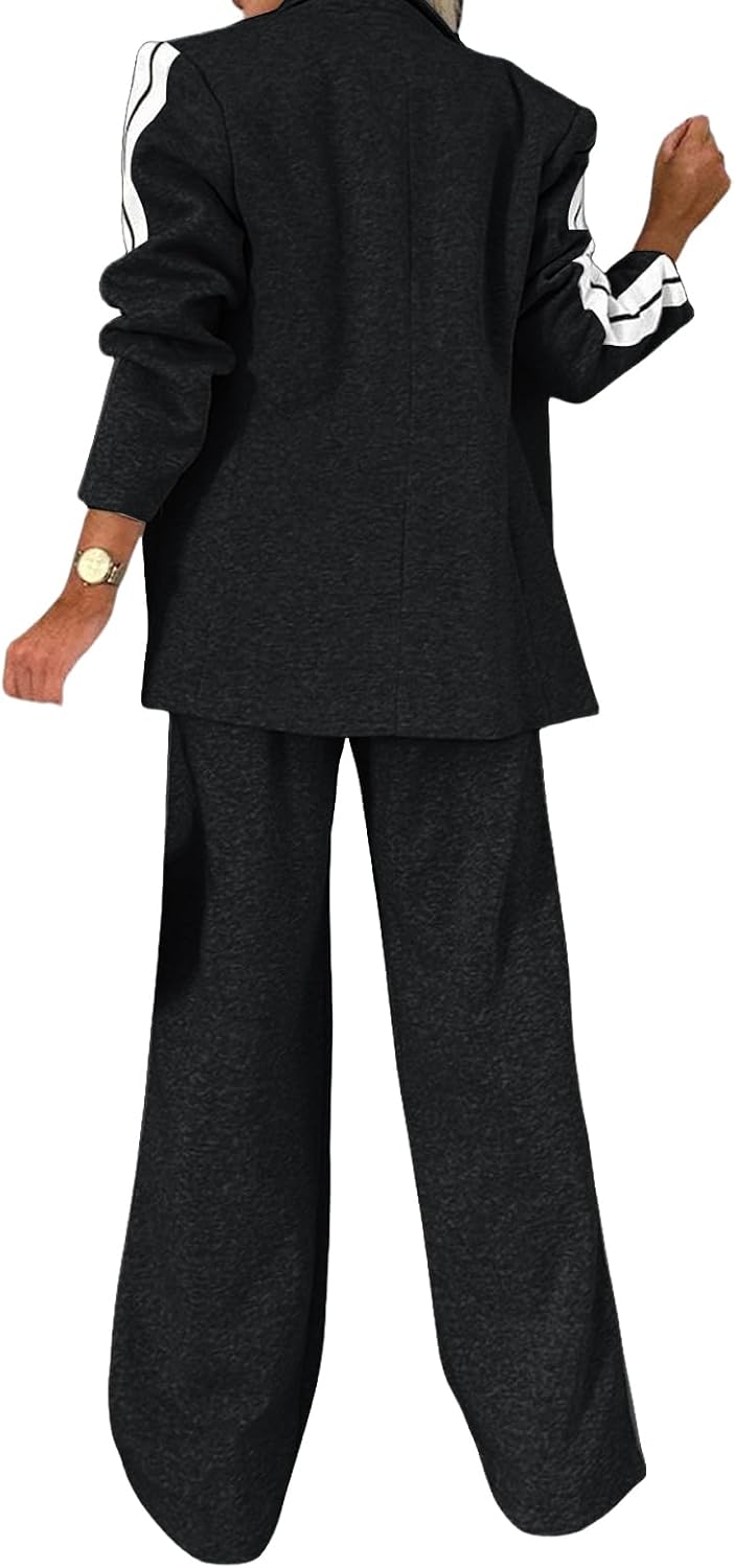 Womens Fall 2 Piece Blazer Set Oversized Jacket Wide Leg Pants Sets Lapel Button Up Blazers Business Casual Outfits Set