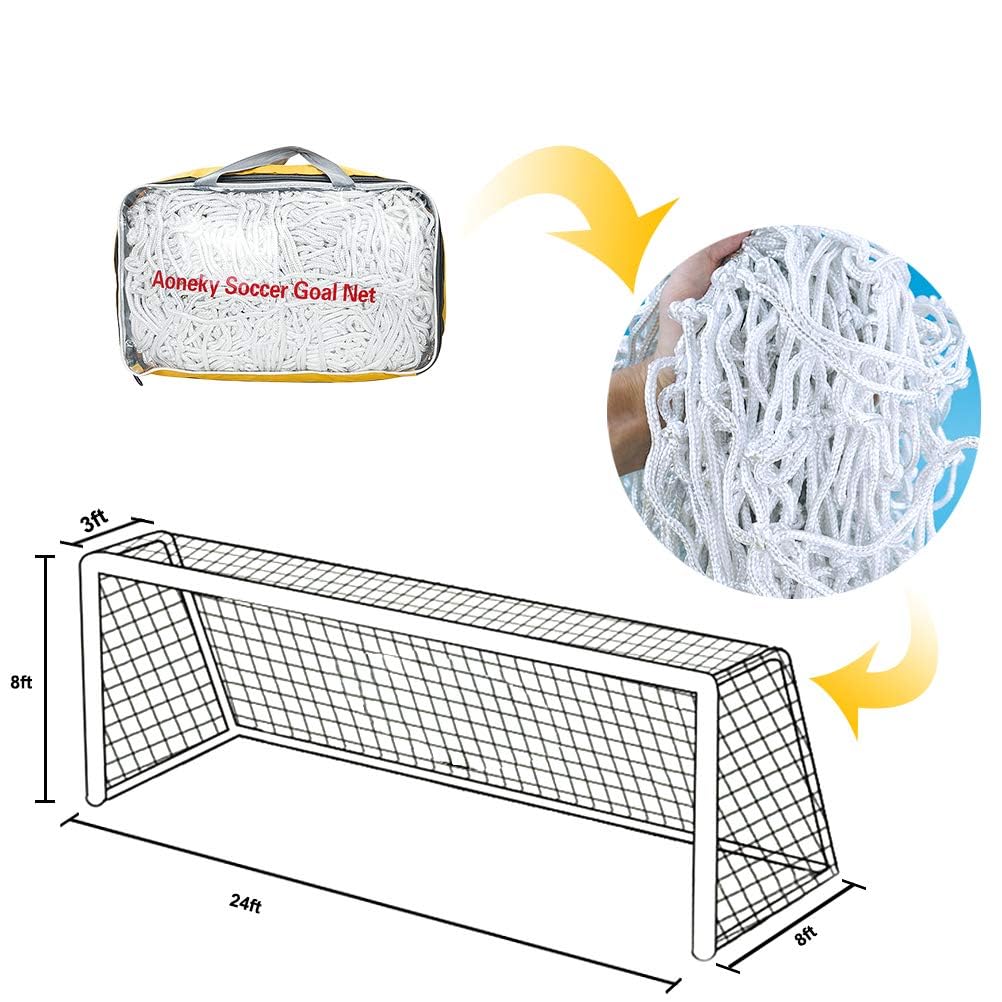 Aoneky - Red de portería de fútbol de 4 mm, 10 lbs por red – 24 x 8 pies – Repuesto de red de tamaño completo – no incluye postes