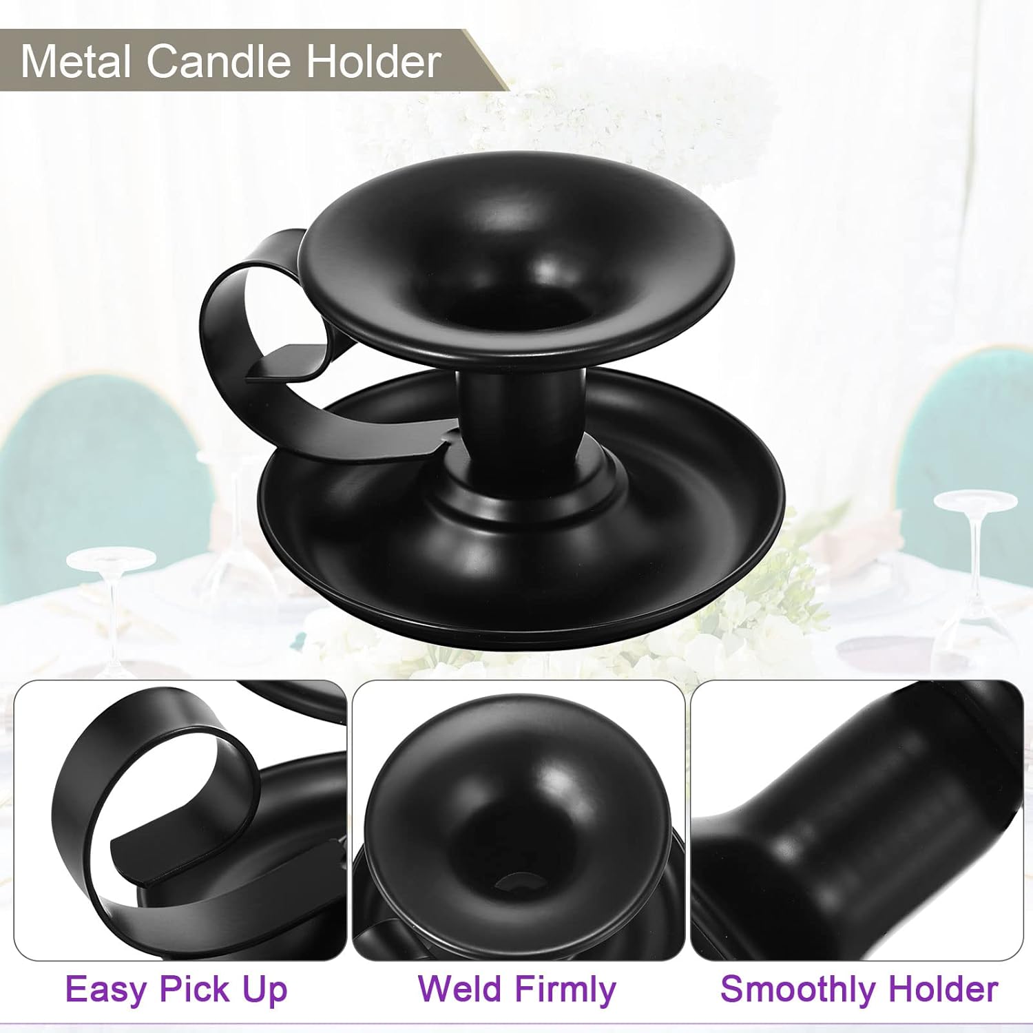 PATIKIL Retro Iron Taper Candle Holder, Set of 4 Black Simple Candlestick Holder Candle Light Stand for Halloween Table Centerpiece Party Wedding Dinning Decor