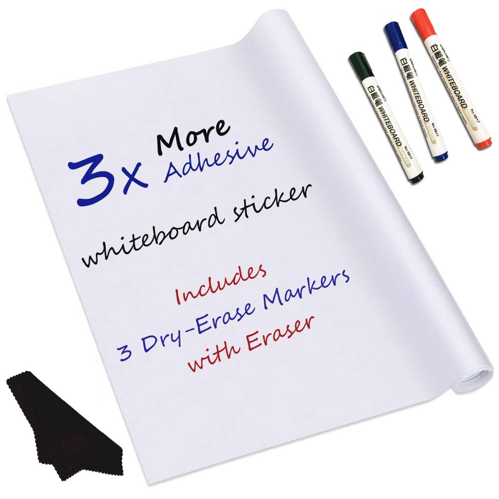 whiteboard sticker - 3x Super Adhesive dry erase sheets, whiteboard (79" x 18") with 3 FULL SIZE Markers and Eraser