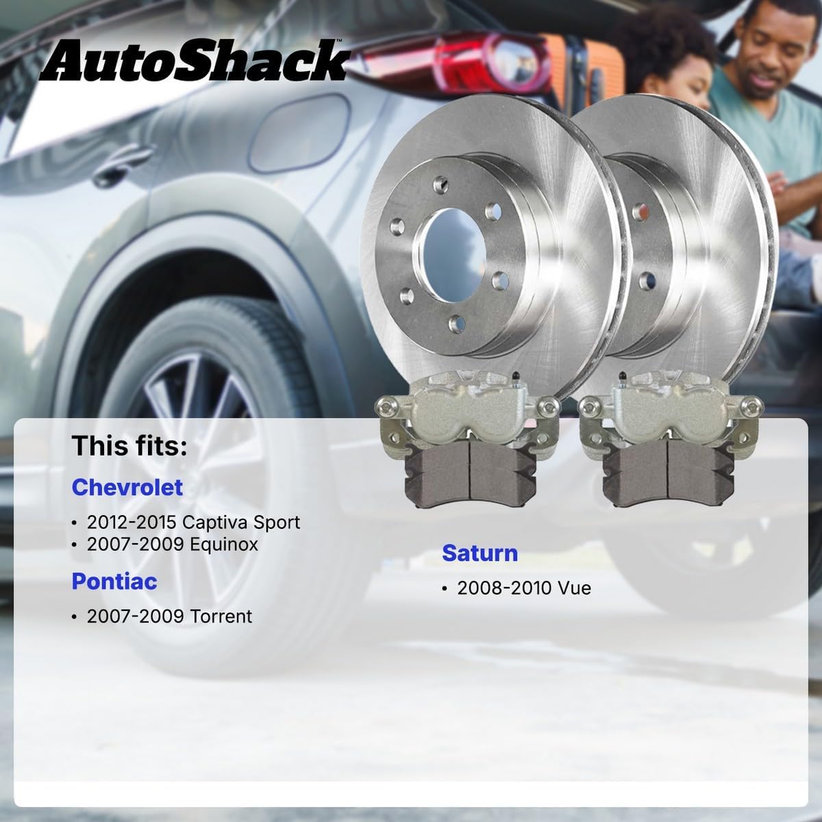 AutoShack Rear Brake Rotors, Premium Pads & Calipers for Chevrolet & Saturn, Equinox 2007-2009 Captiva Sport 2012-2015 Vue 2008-2010, FWD AWD L4 2.4L V6 3.0L 3.4L 3.5L 3.6L - 11.93" (303 mm), 5-Lug