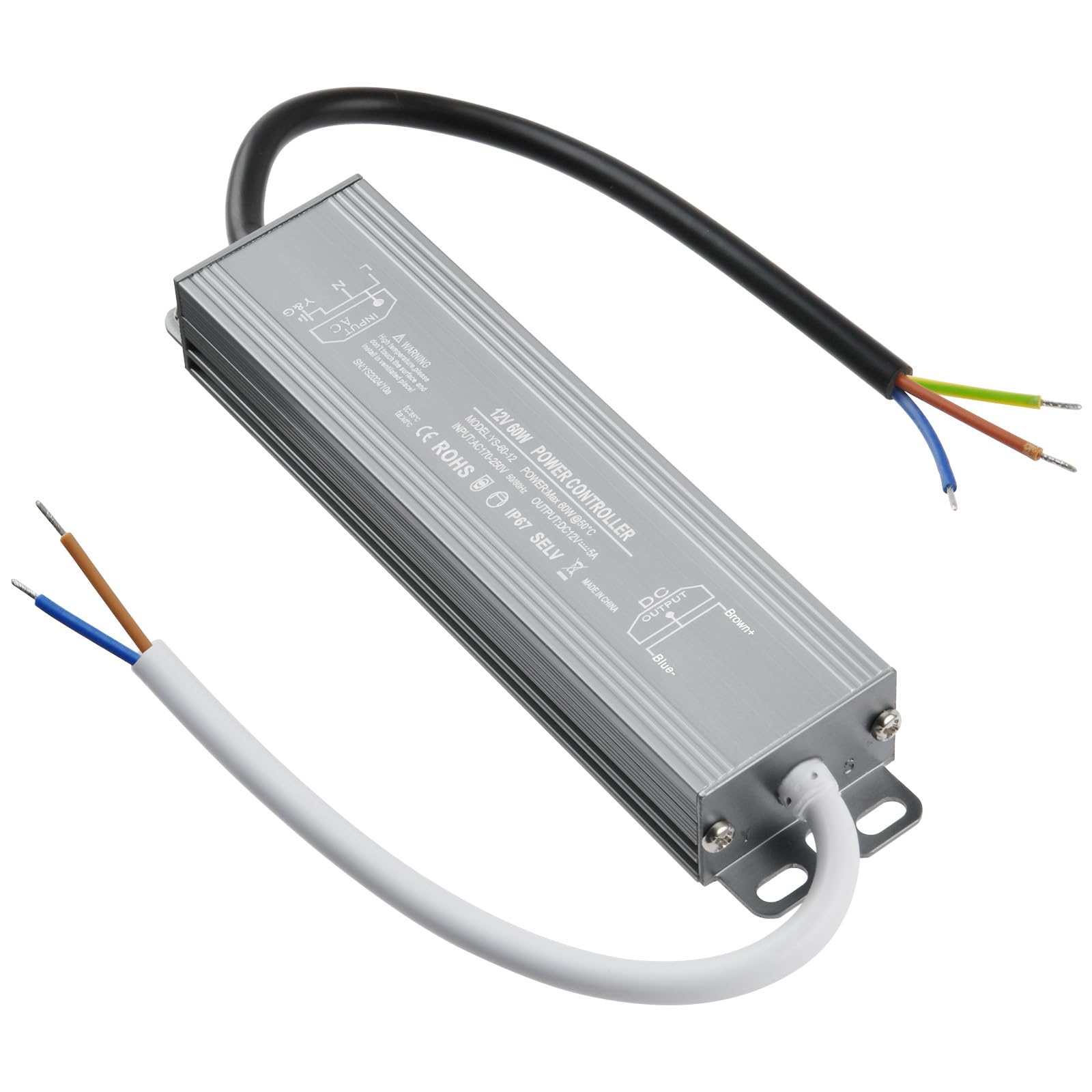OFFCUP LED Driver, 60W 12V Lighting Transformer, 170-250V AC to 12V DC IP67 Waterproof 5A LED Power Supply Constant Voltage Adapter for Outdoor Garden Strip Lights LEDS Lighting Shed Light