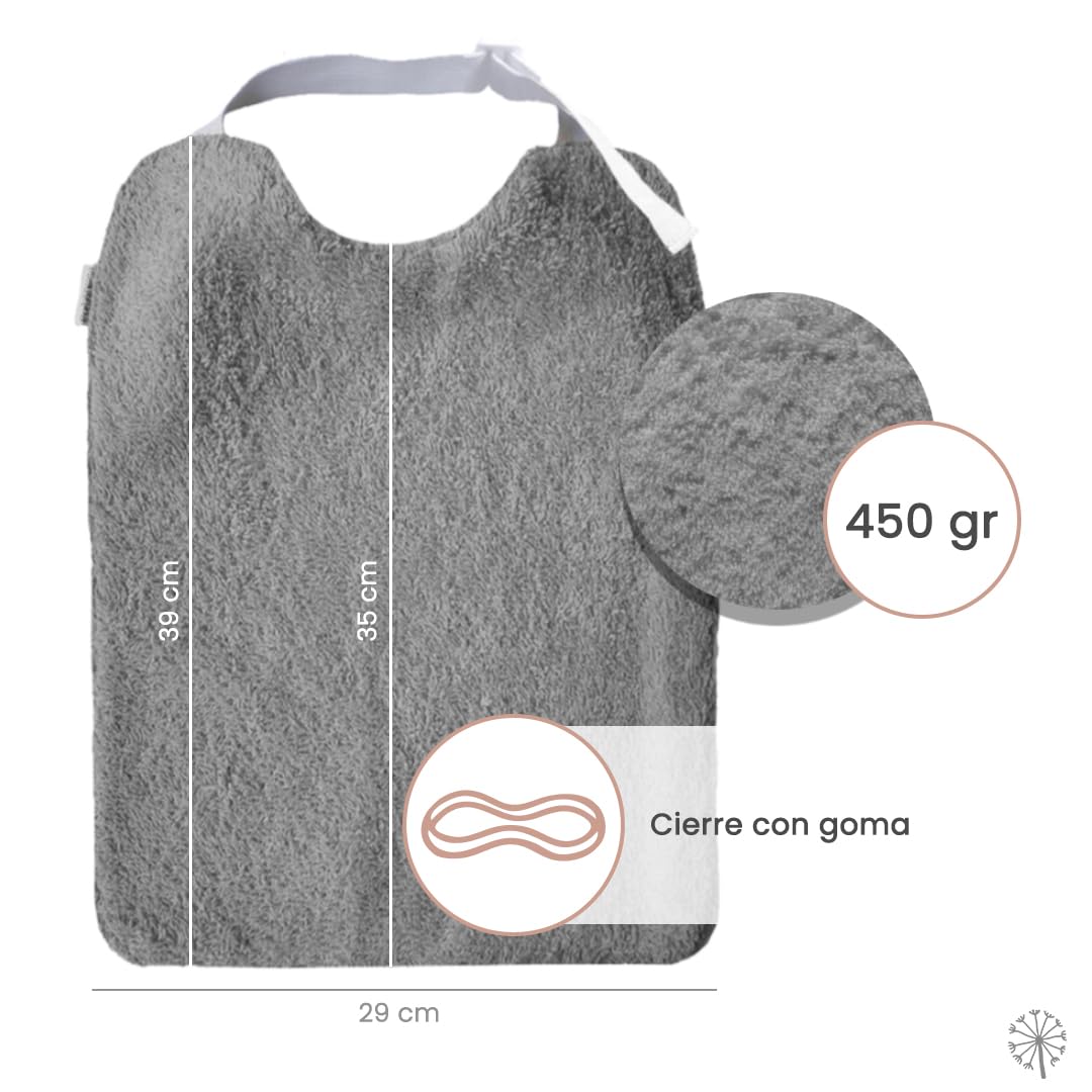 MIMUSELINA Pack de 3 Baberos Adultos Impermeables | Babero para Ancianos y Personas Mayores con Goma Ajustable | Reutilizable, Rizo de Algodón OEKO-TEX Ultraabsorbente y Interior Antimanchas | España