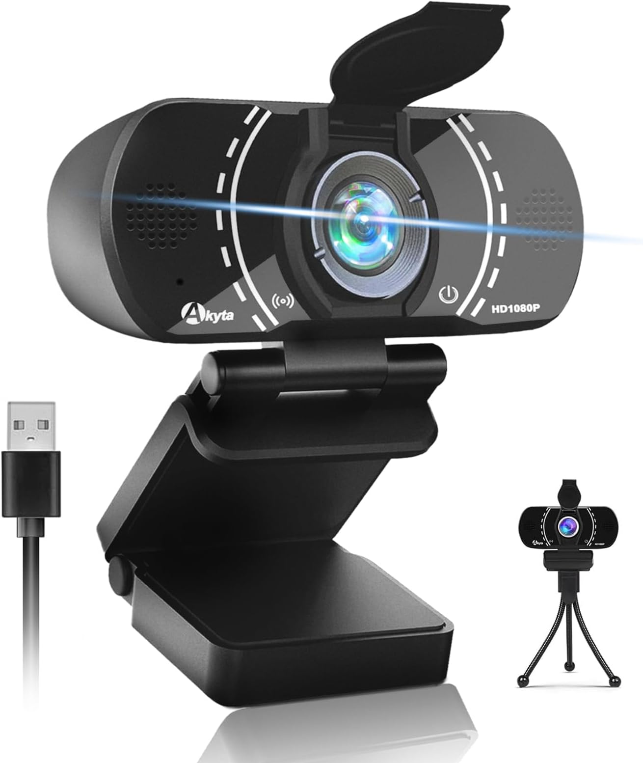 Webcam for PC, 1080P Webcam with Microphone/Tripod/Privacy Cover/Wide Angle 110°, Plug & Play USB Web Camera for Desktop Computer PC Laptop Mac Video Calling/Streaming/Zoom Conference ﻿