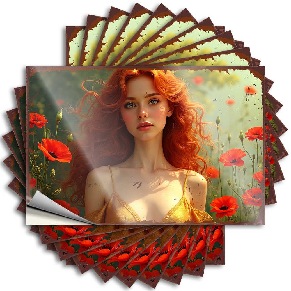 Decal Unique Shower Decor Tumbler Golden Poppy Fields: A Whimsical Portrait of Nature's Beauty - No Residue Decals for Christmas(12X18CM)