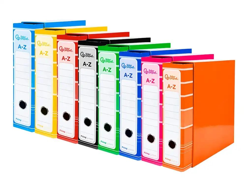 Archivador 2 anillas A4 – archivador 2 anillas con caja – archivadores colores surtidos | Lomo Ancho, Alta Capacidad, Ideales para Oficina, Hogar y Estudiantes – OFFICEPAPER (PACK 8 archivadores)