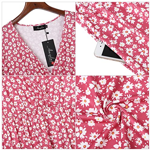 Amz Plus Plus Size Casual Dress Women's V Neck A-Line Knee Length Wrap Dress Swing Dresses Plus Size A Line Party Mini Dress Pinkf 3X-Large #TOP7