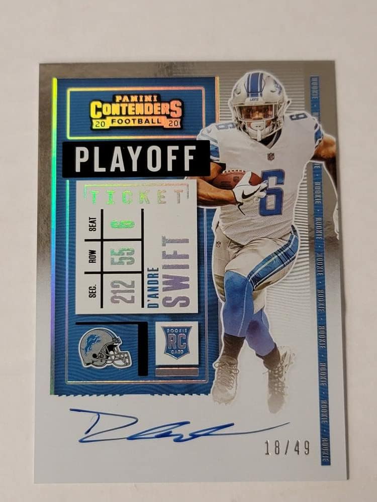 Football Trading Card NFL 2020 Panini Contenders Rookie Playoff Ticket Variation RPS #115 D'Andre Swift NM Near Mint RC Rookie 18/49 Lions