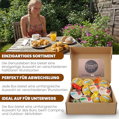 Genussleben Frühstücksbox herzhafte Verführung mit 500g köstlicher, haltbarer Wurst für Camping, Outdoor, Frühstück oder Zelten