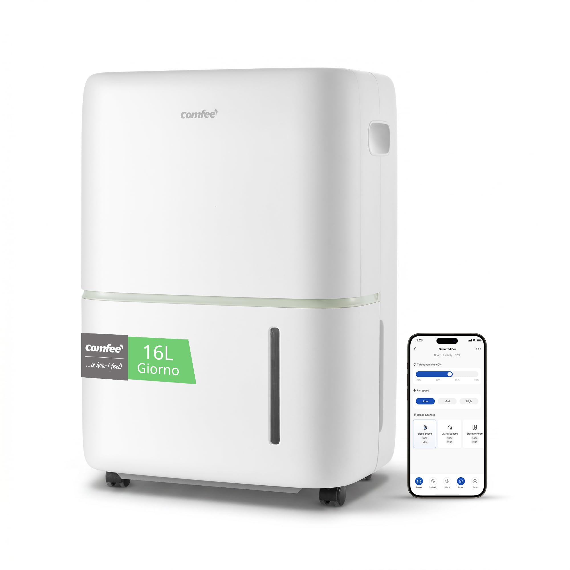 COMFEE' Deumidificatore Casa 16L/24h, Serbatoio 5L, Silenzioso 38dB, WiFi