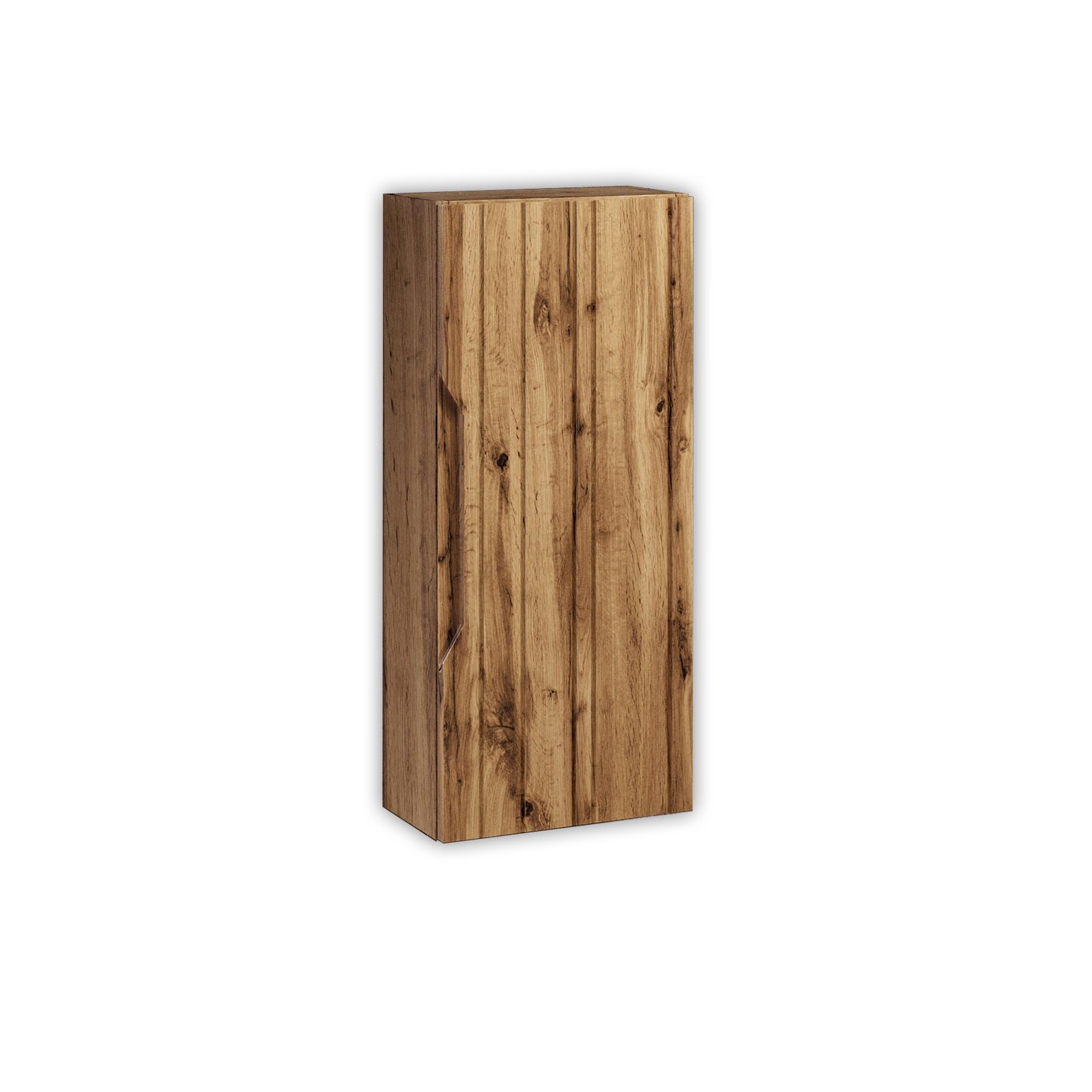 AQA DESIGN pensile bagno, mobile bagno sospeso completamente realizzato in MDF e PET, pensile bagno sospeso reversibile dxsx, anta con chiusura rallentata - Rovere miele - 35x18x78,2 cm