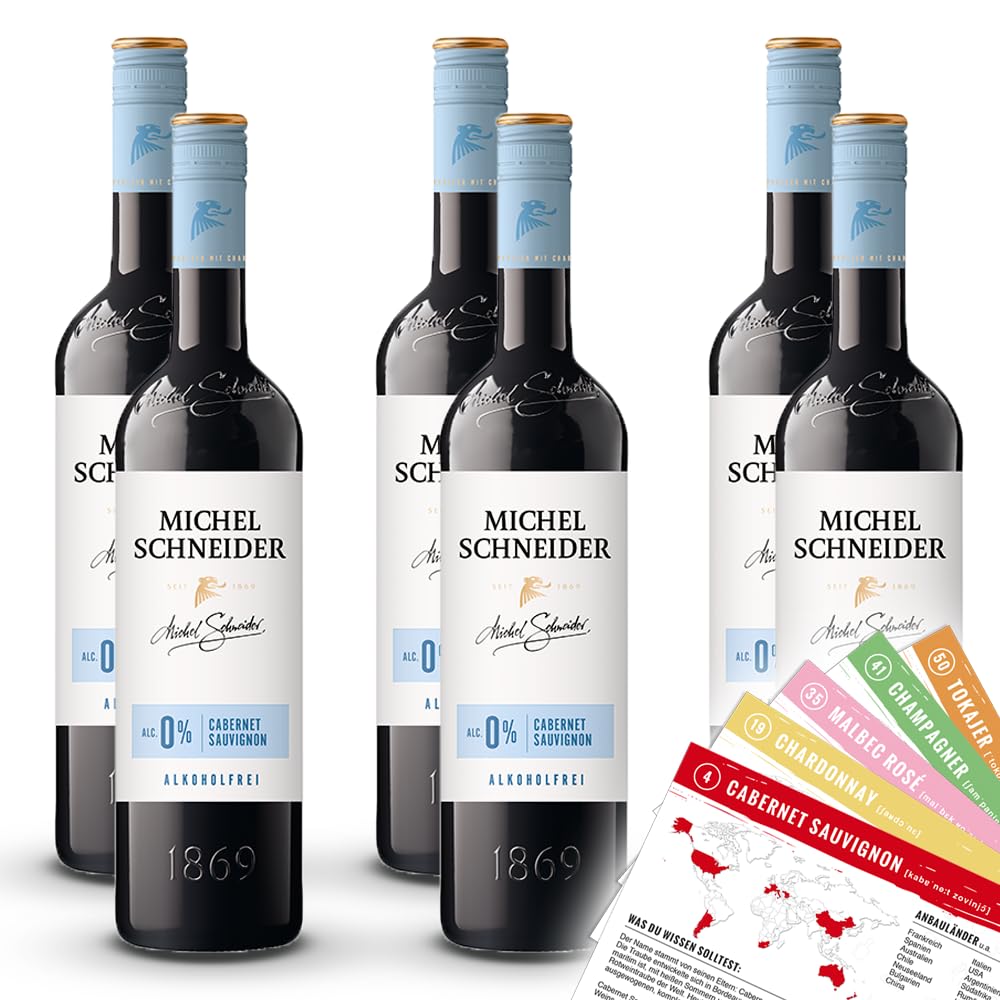 Michel Schneider Cabernet Sauvignon, alkoholfrei, sortenreines Weinpaket + VINOX Winecards (6x0,75l)