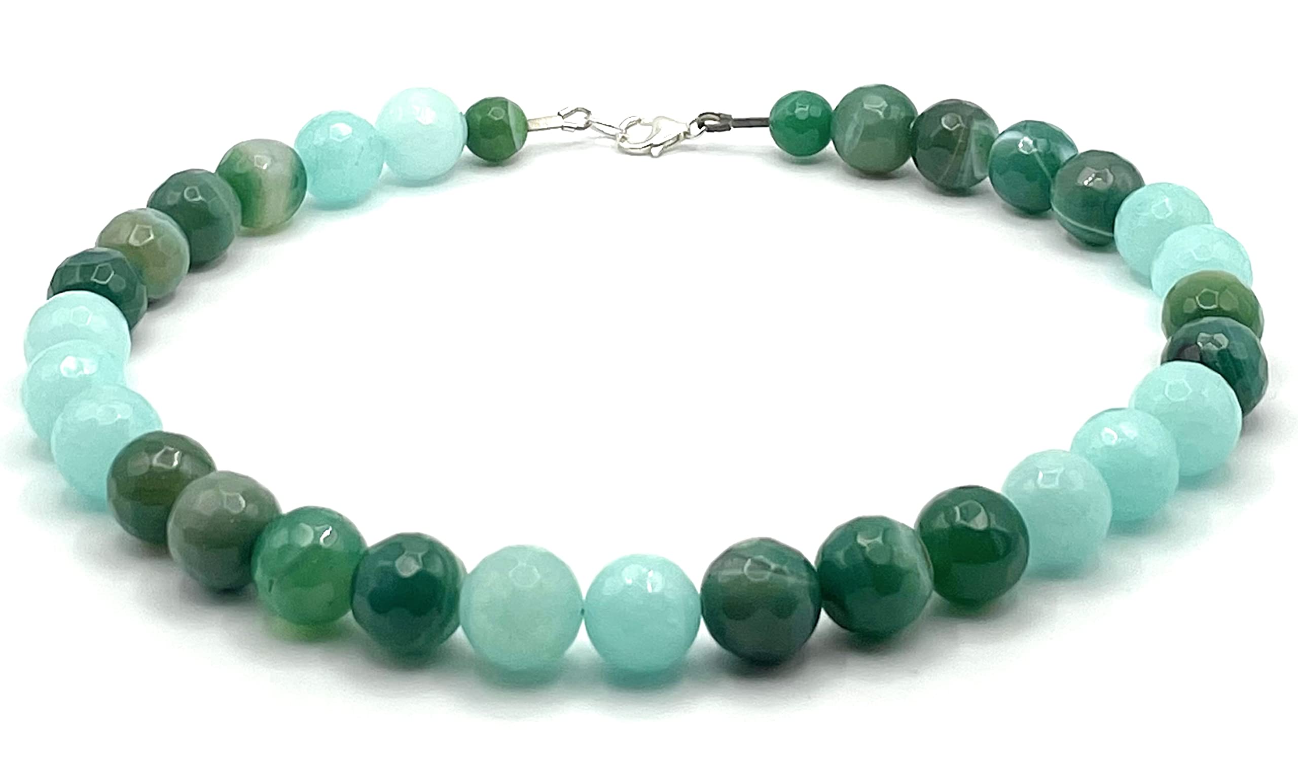 Türkis Jade Halskette, grüner Achat Choker Choker, 925 Sterling Silber, Edelstein Schmuck, August Geburtsstein, Geschenk für sie