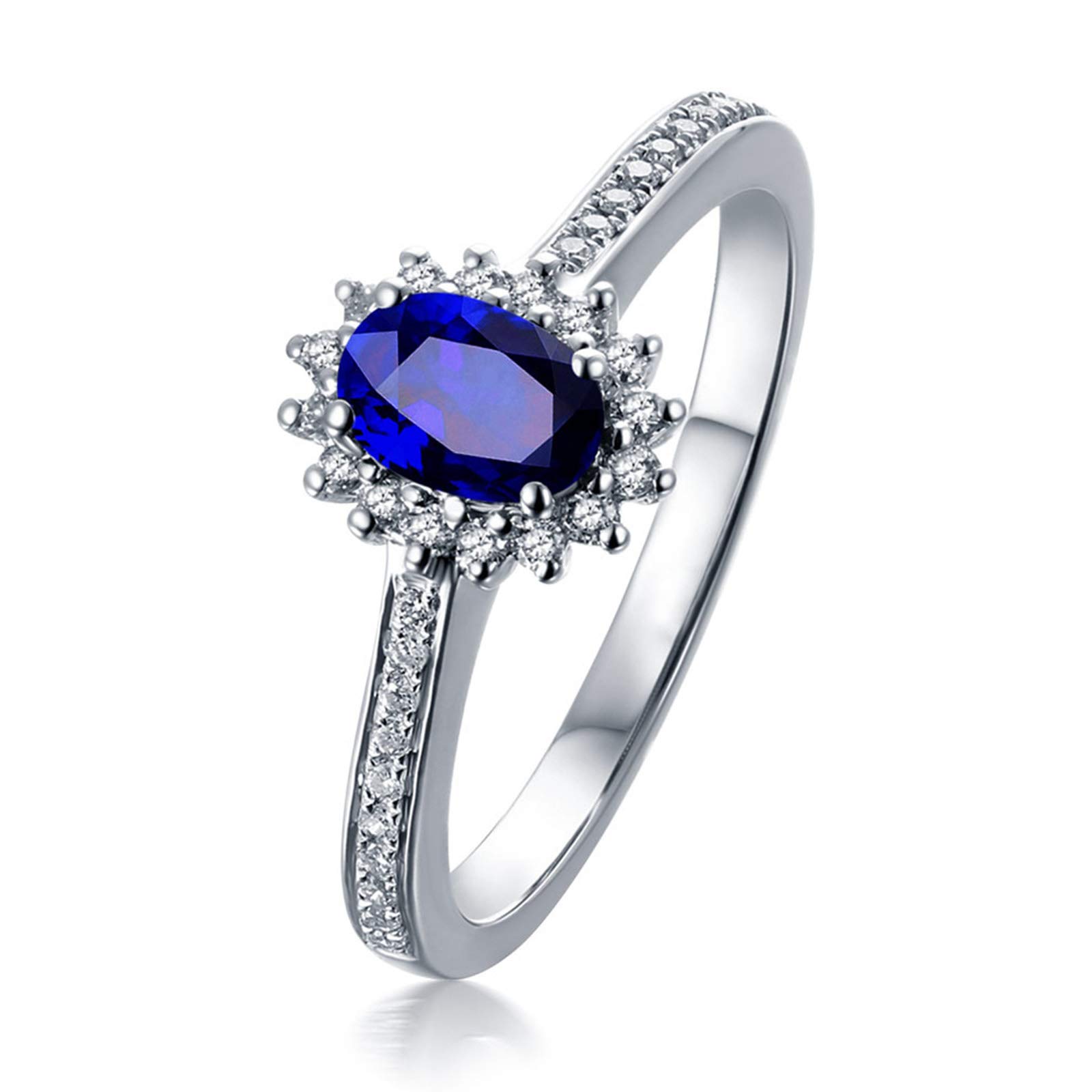 Beydodo Damski pierścionek białe złoto 750 diament słonecznik z szafirem 0,56/1.04/1.5/2ct kobiety obrączki ślubne białe złoto e 18 karatów (750) białe złoto, 58 (18,5), colore: 2ct, cod. TLLWGZ4104